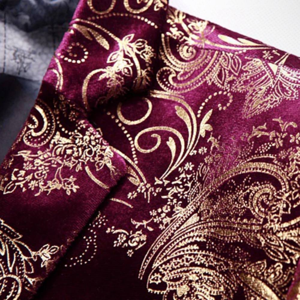 Gold and Burgundy Velvet Paisley Blazer - Picture 3 of 14